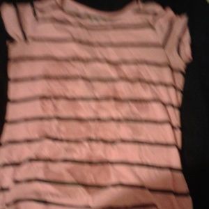 Pink shirt with blue stripes.